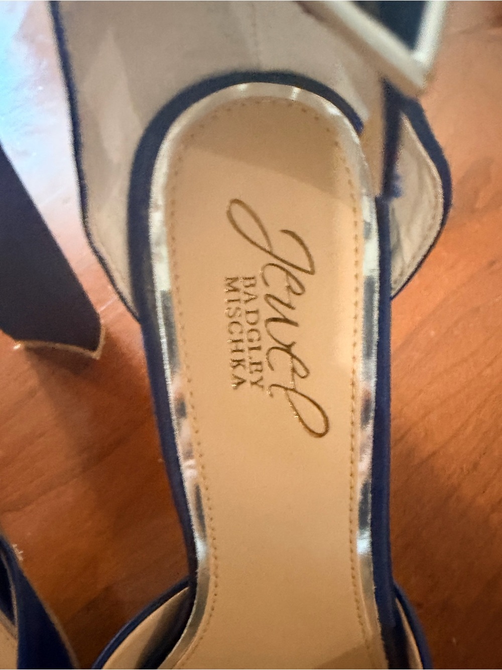 Jewel Badgley Mischka Blue Satin Pointed-Toe Heels with Crystal Ankle Straps - Picture 10 of 10